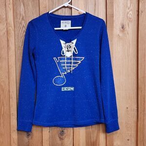CCM St. Louis Blues NHL Hockey Long Sleeve Sports Jersey, Small, Blue & Yellow